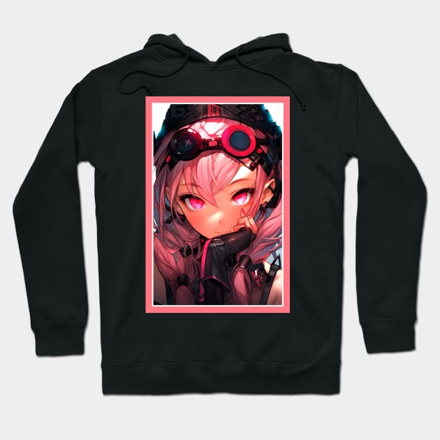 Aesthetic Anime Girl Rosa Pink Black | Quality Aesthetic Anime Design | Premium Chibi Manga Anime Art Hoodie by AlNoah